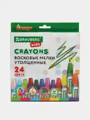 Восковые мелки, утолщенные, BRAUBERG KIDS, набор 24 цвета, на масляной основе, 271694