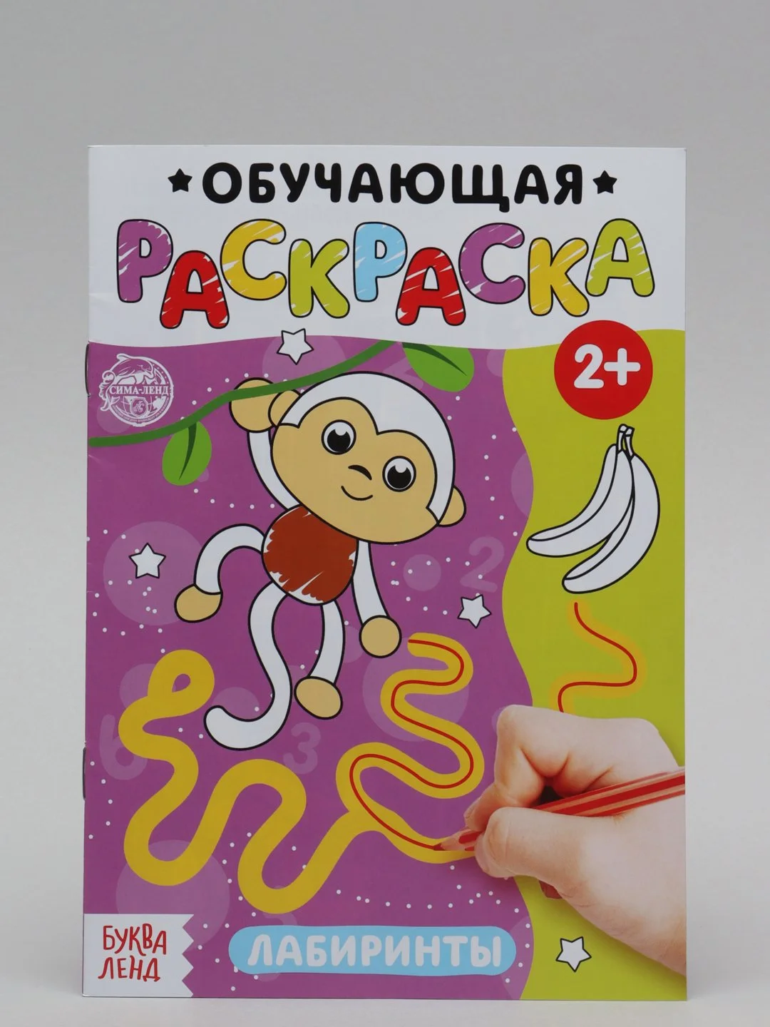 Фиолетовый раскраска обучающая с заданиями 2+ (лабиринты, по точкам, цвета, по номерам)