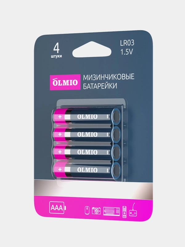 Батарейки алкалиновые щелочные Olmio AAA LR03 4шт