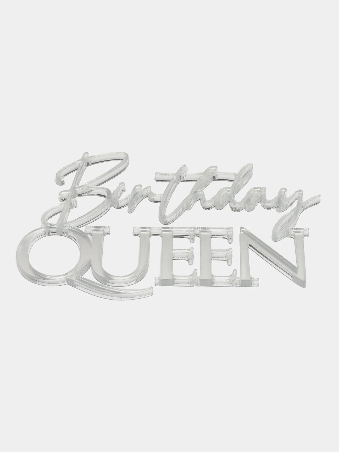 Серебряный топпер #Т58 "Birthday Queen", из акрила для торта на день рождения боковой / торцевой