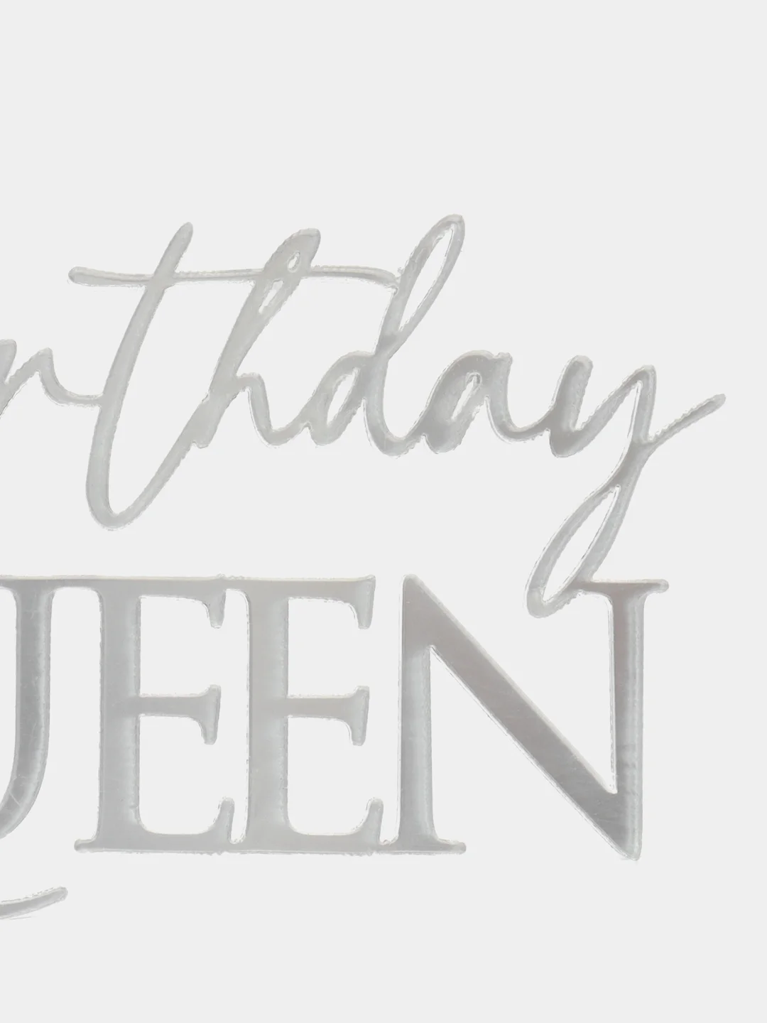 Серебряный топпер #Т58 "Birthday Queen", из акрила для торта на день рождения боковой / торцевой