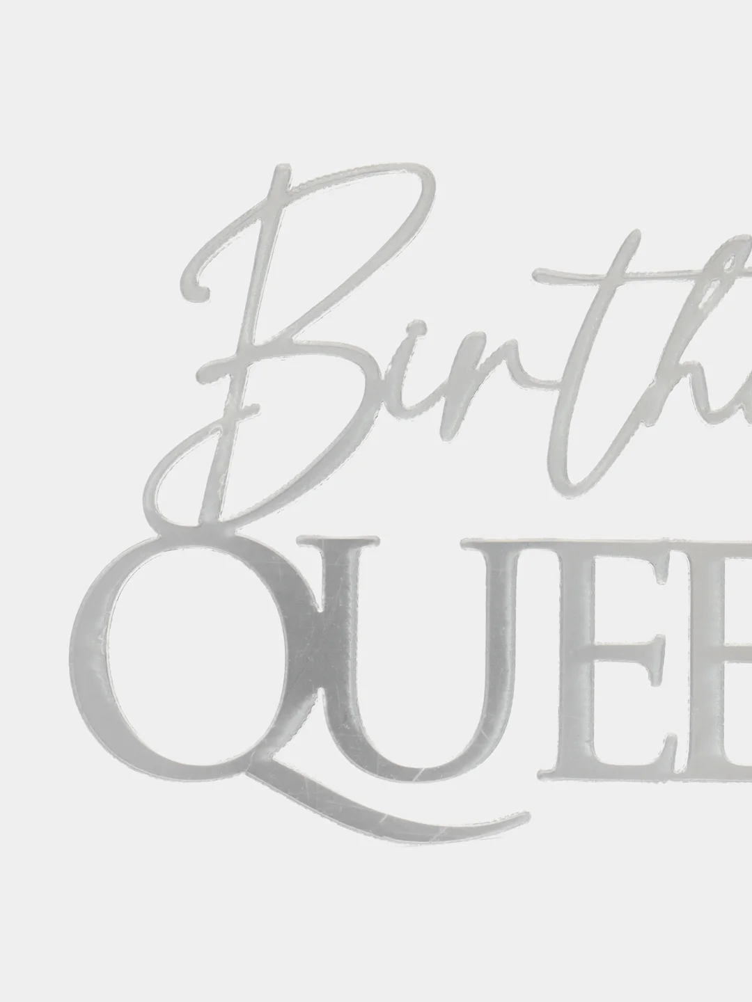 Серебряный топпер #Т58 "Birthday Queen", из акрила для торта на день рождения боковой / торцевой