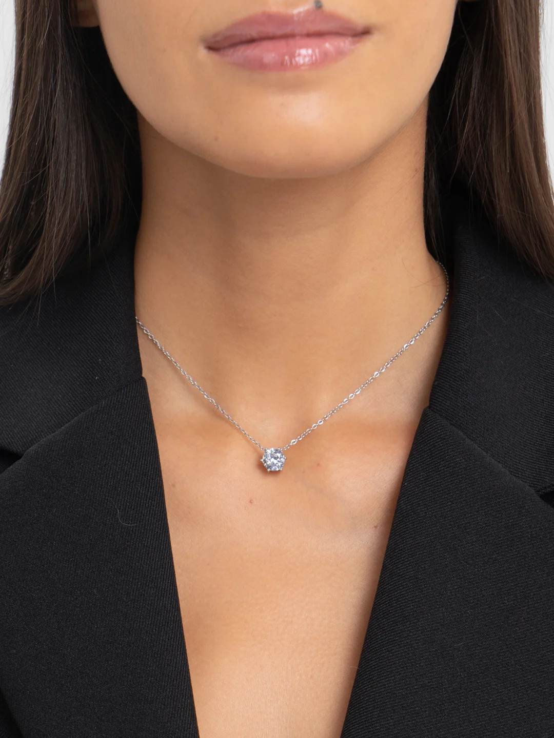 Серебряный цепочка с подвеской, из искусственного камня