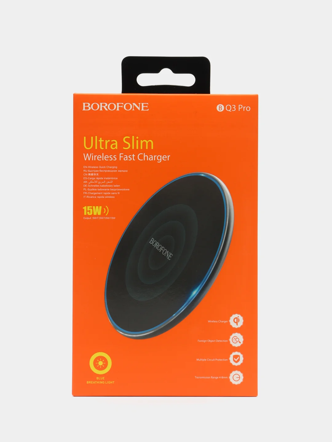 Черный беспроводное зарядное устройство Borofone BQ3 Pro Ultra slim, 15W
