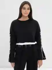 Черный спортивный костюм брюки палаццо с высокой посадкой, свитшот с расклешенными рукавами
