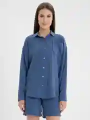 Синий костюм женский, рубашка и шорты