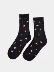 Носки женские с принтом "Космос", высокие