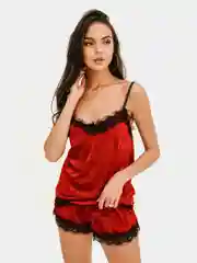 Красный пижама женская, двойка топ и шорты