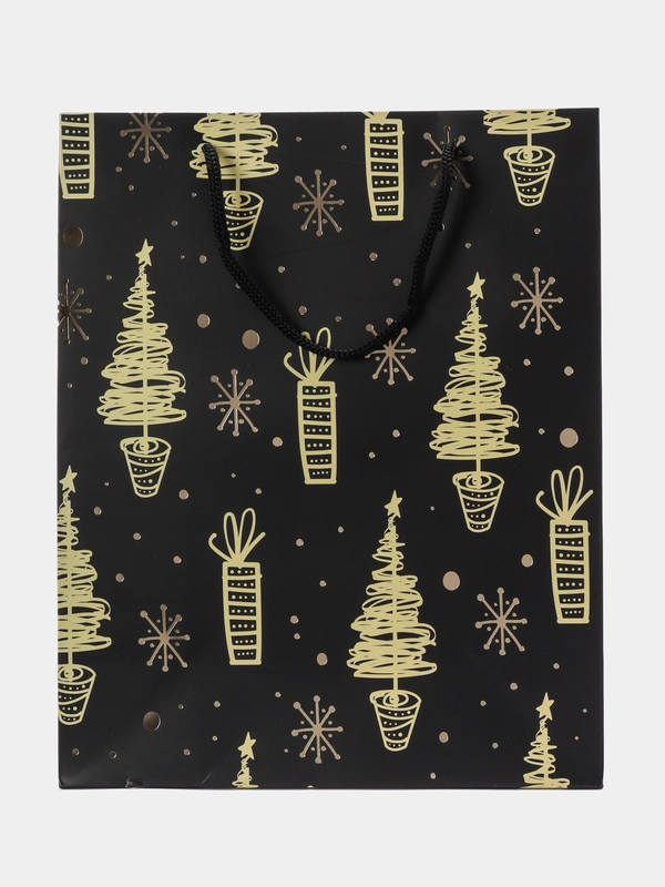 Пакет подарочный новогодний, для подарка ЗОЛОТАЯ СКАЗКА "Black&Gold", фольга, 608236