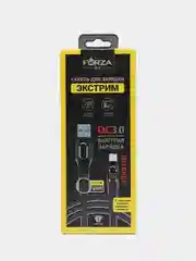 Черный forza кабель для зарядки "Экстрим", Micro USB, 1 м, 2.4А, быстрая зарядка QC3.0, ткань