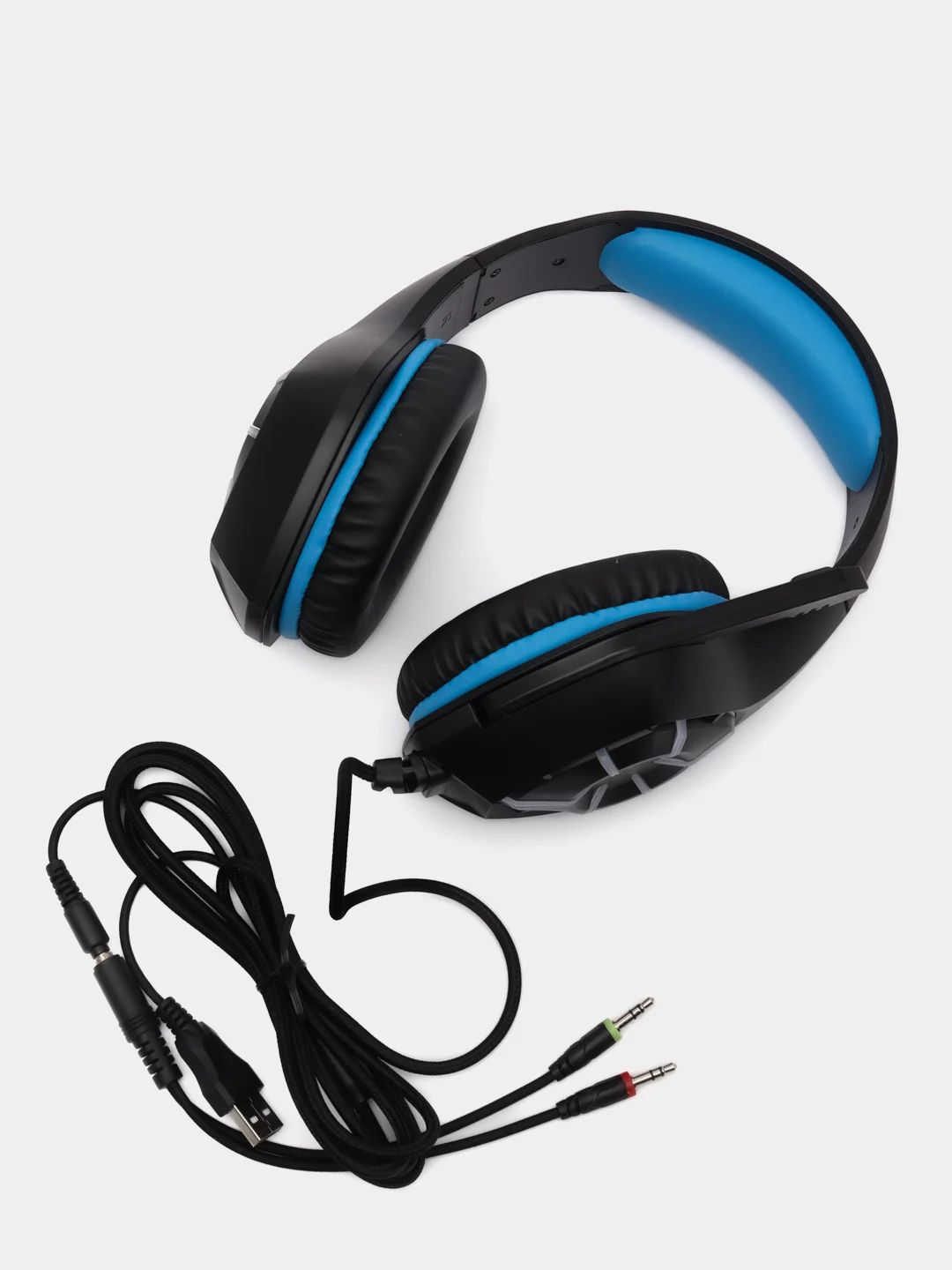 Синий игровая полноразмерная гарнитура RGB, проводные наушники, USB, 2 х 3.5, переходник