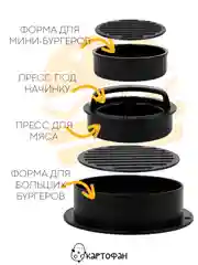 Черный пресс-форма, котлетница КАРТОФАН для приготовления котлет с начинкой, гамбургеров из мяса