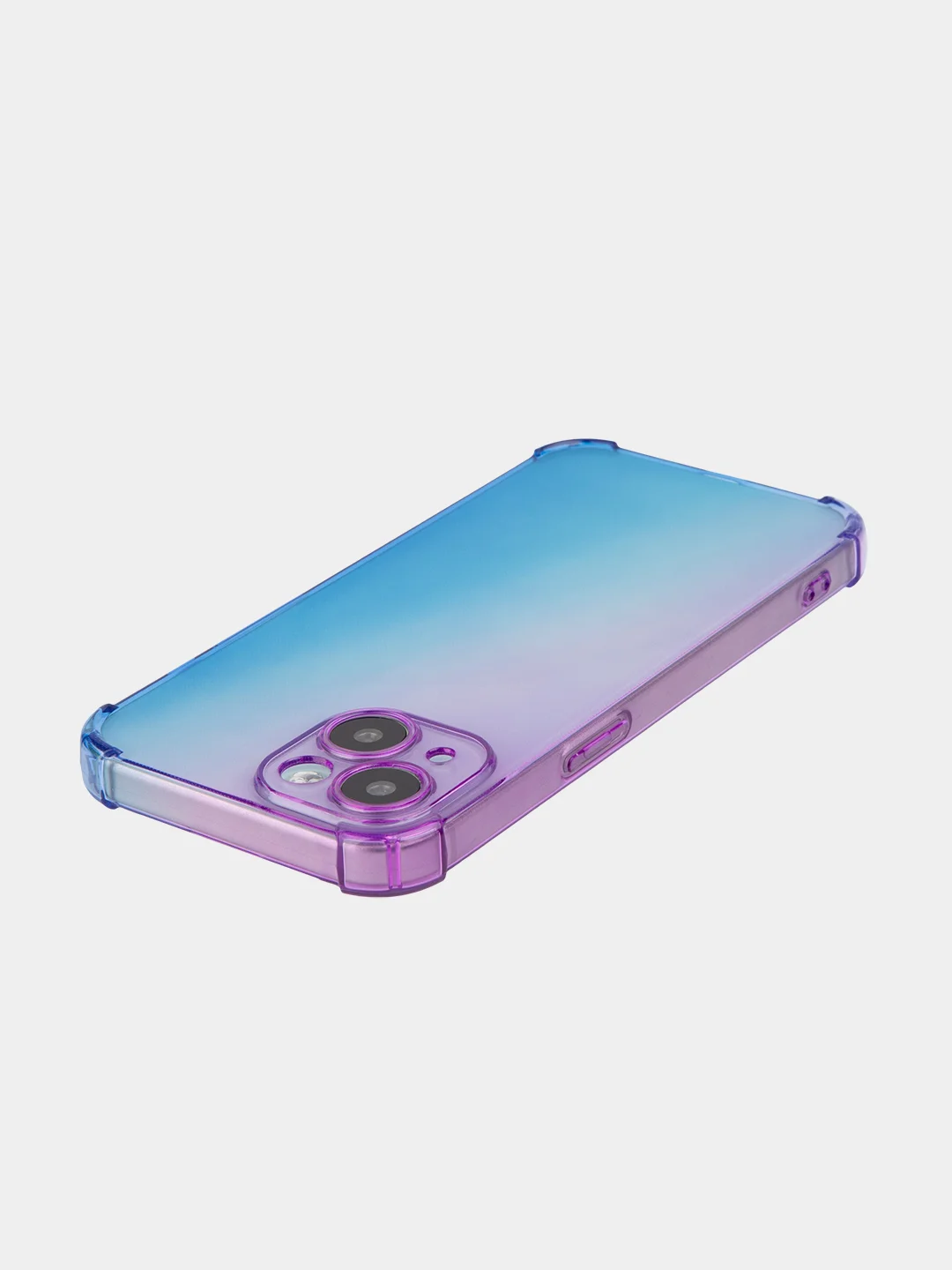 Фиолетовый чехол + стекло для iPhone 15 противоударный силиконовый ROSCO прозрачный, усиленные углы