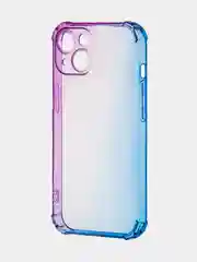 Фиолетовый чехол + стекло для iPhone 15 противоударный силиконовый ROSCO прозрачный, усиленные углы