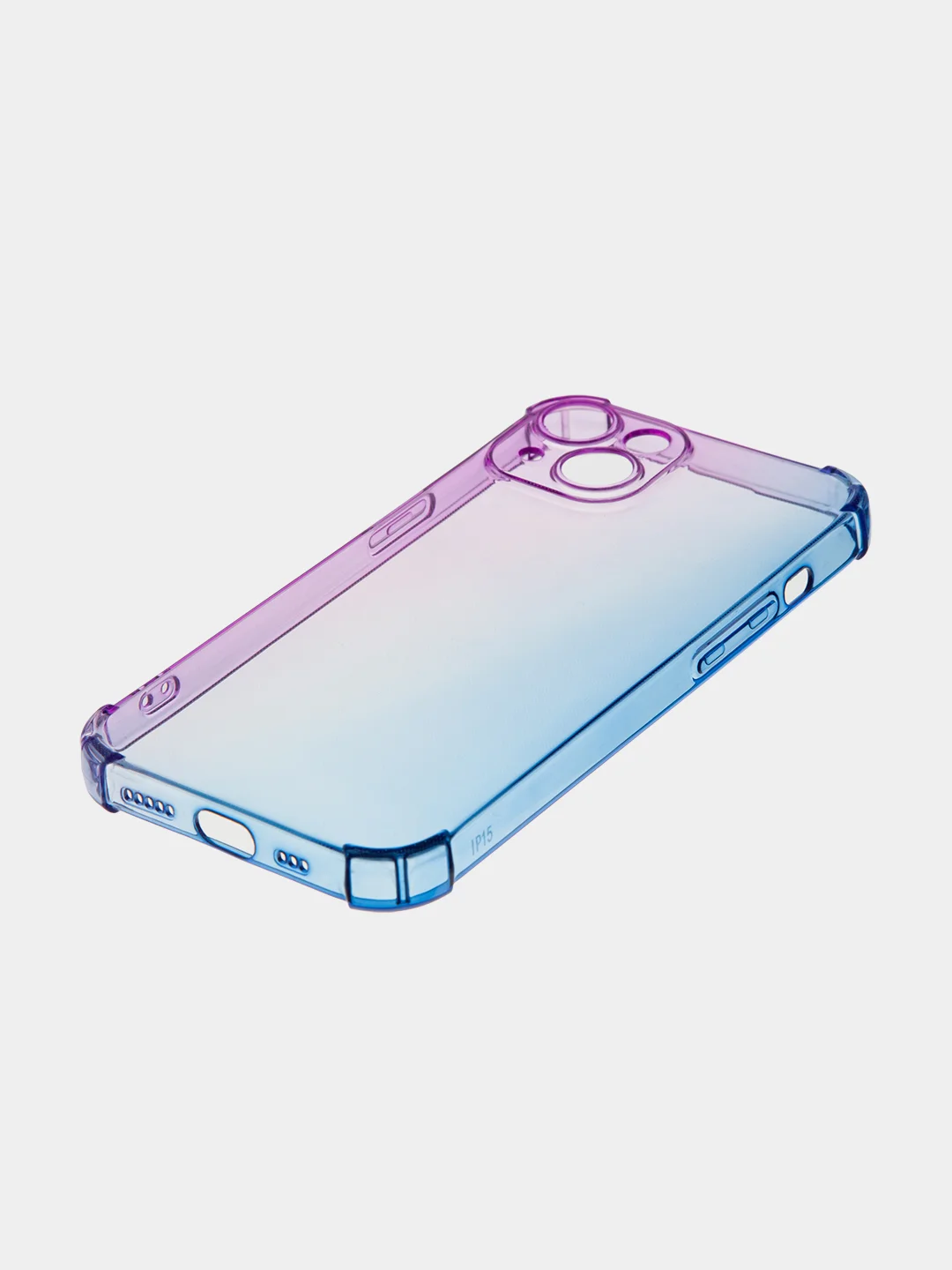 Фиолетовый чехол + стекло для iPhone 15 противоударный силиконовый ROSCO прозрачный, усиленные углы