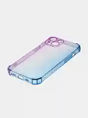 Фиолетовый чехол + стекло для iPhone 15 противоударный силиконовый ROSCO прозрачный, усиленные углы