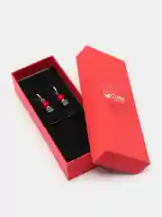 Серьги "Афродита" квадратные с натуральными камнями красным кораллом и ониксом