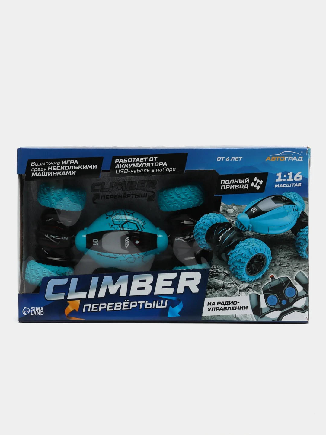 Перевёртыш радиоуправляемый CLIMBER, 1:16, 4WD, работает от аккумулятора, цвет синий