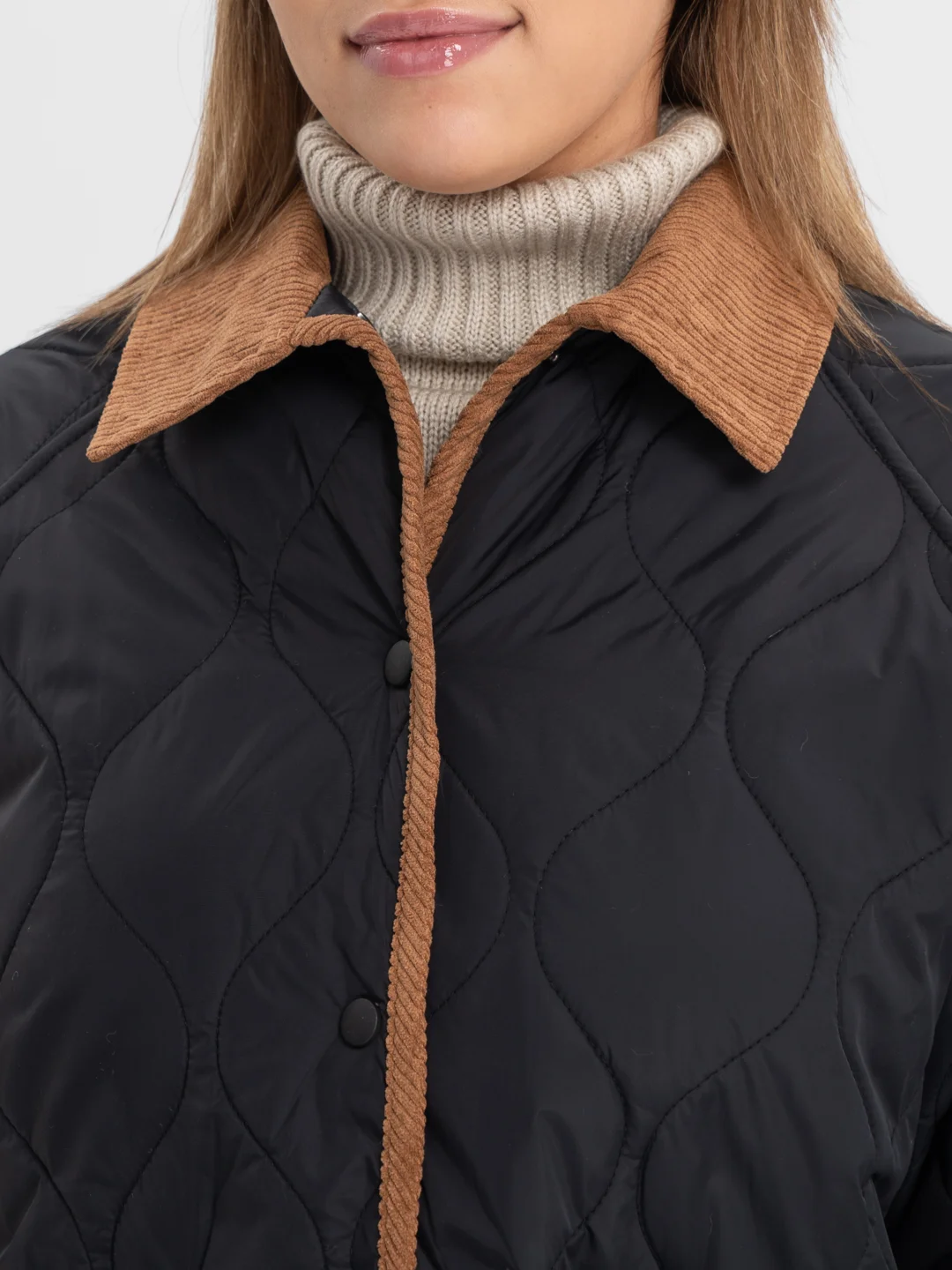 Черный куртка-рубашка oversize стеганная, женская, осенняя