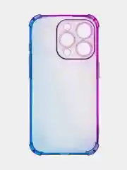 Фиолетовый чехол + стекло для iPhone 15 Pro противоударный силиконовый ROSCO прозрачный с углами