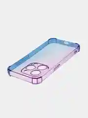 Фиолетовый чехол + стекло для iPhone 15 Pro противоударный силиконовый ROSCO прозрачный с углами