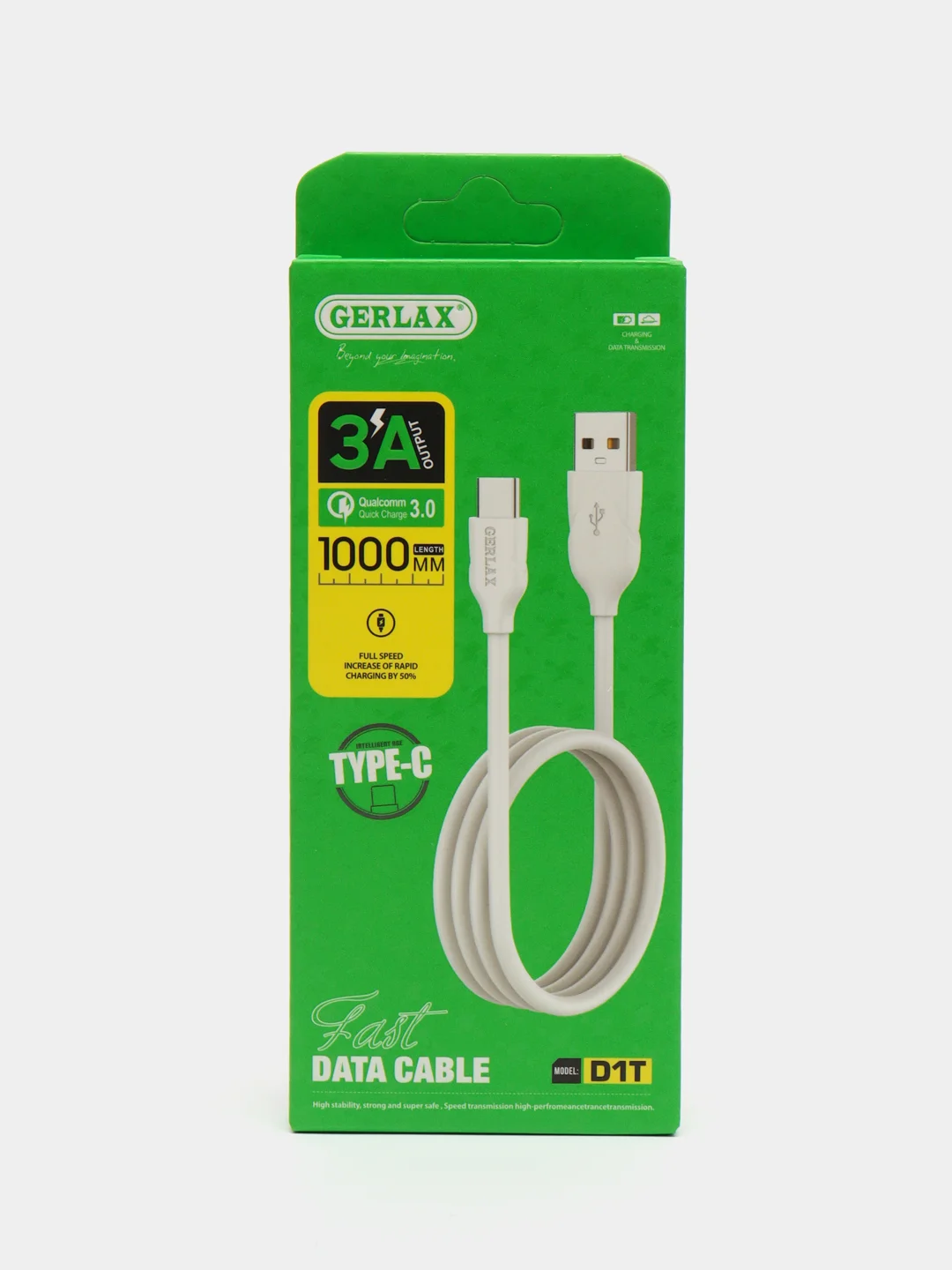Кабель зарядный Gerlax D1T, 1 м, Type-C, 3А, USB 3.0