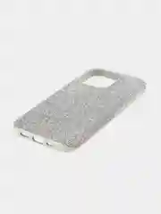 Серебряный чехол на Apple iPhone 15 Pro блестящий ROSCO пластиковый с силиконом стразами кристаллами