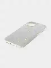 Серебряный чехол на Apple iPhone 15 блестящий ROSCO пластиковый с силиконом, стразами, кристаллами