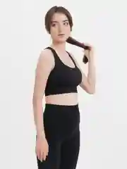 Черный женский спортивный бесшовный костюм