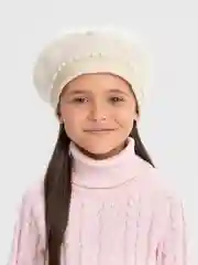 Молочный детский берет с бусинами, на осень
