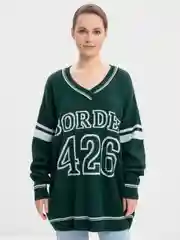 Зеленый женский, удлинённый свитер