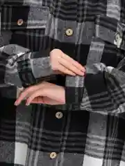 Угольный рубашка женская в клетку, оверсайз, теплая