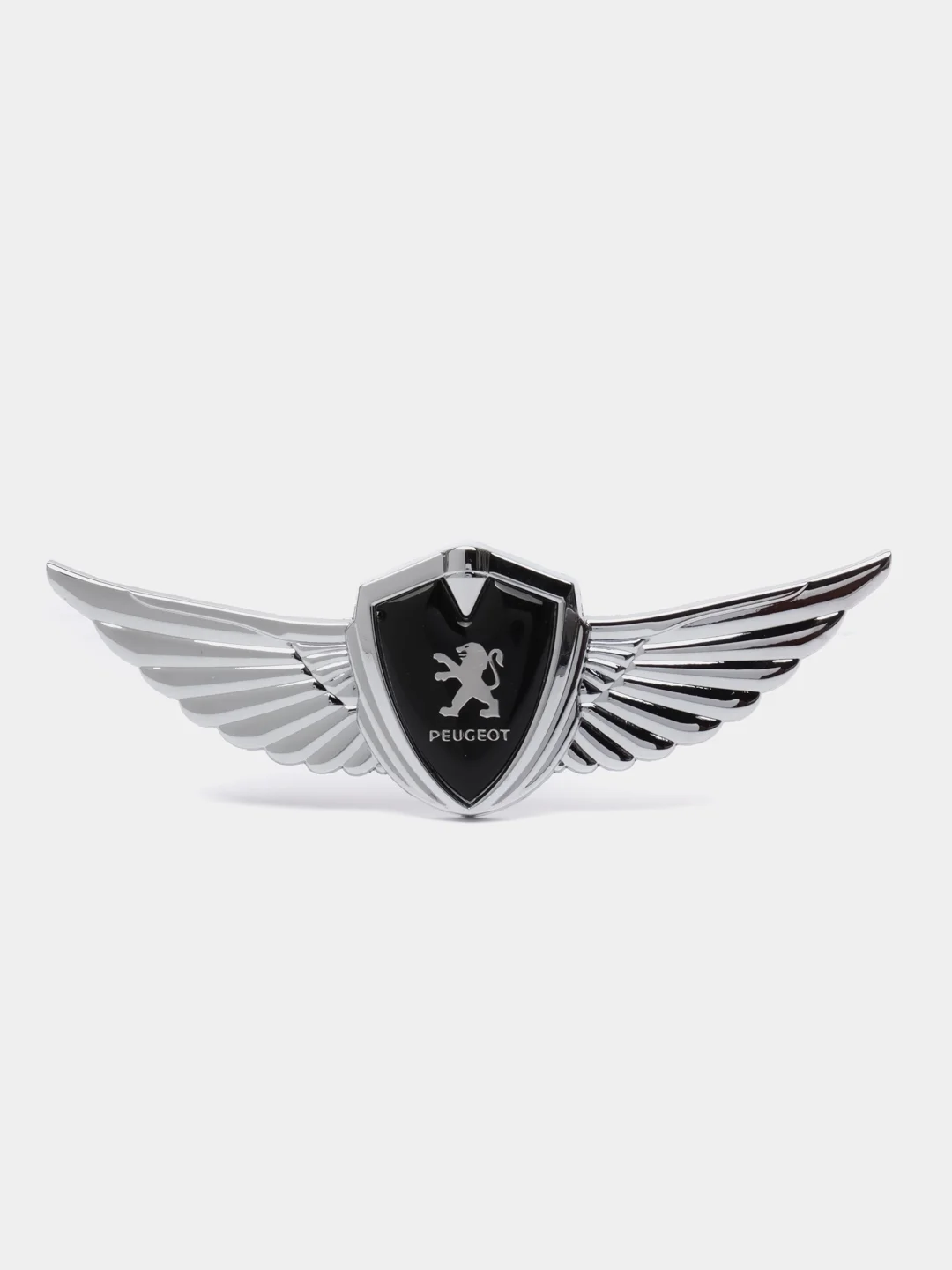 Серебряный шильдик, наклейка Peugeot, орел, крылья Пежо, 125 х 40 мм