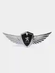 Серебряный шильдик, наклейка Peugeot, орел, крылья Пежо, 125 х 40 мм