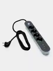 Удлинитель, 2 м, 2,7 м, сетевой фильтр, с 3-мя USB портами, 4 евро-розетки