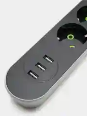 Черный удлинитель, 2 м, 2,7 м, сетевой фильтр, с 3-мя USB портами, 4 евро-розетки