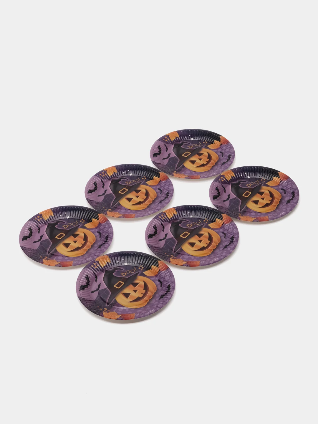 Аметистовый тарелка бумажная , салфетки на Хэллоуин "Happy Halloween", 18 см, набор из 6 штук