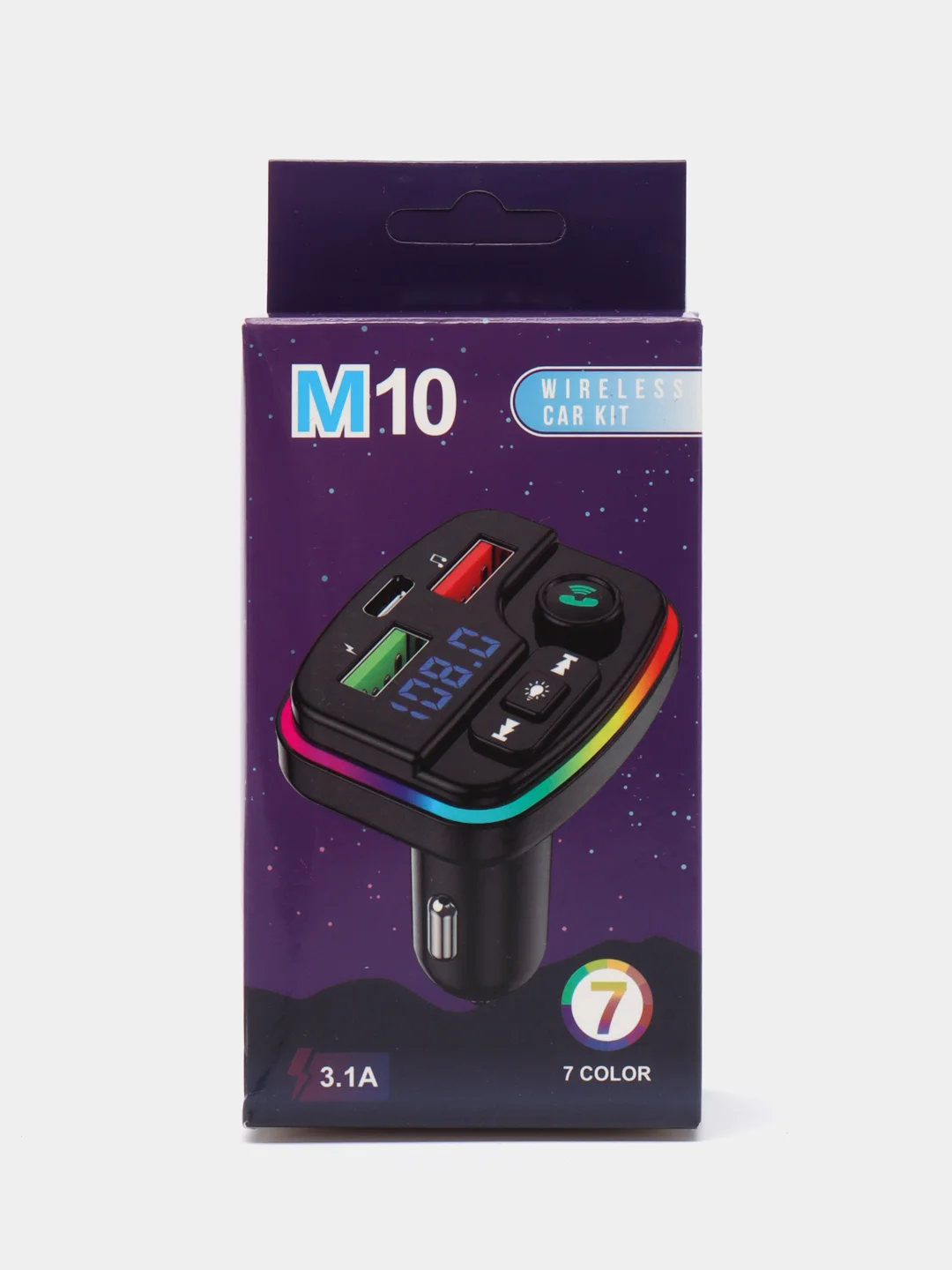 MP3 FM Bluetooth модулятор трансмиттер M10, Автомобильное зарядное устройство с подсветкой