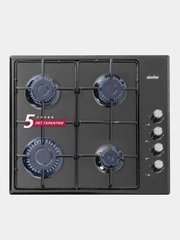 Газовая варочная панель Simfer H60Q40B470, эмалированные решетки, автоподжиг, черная