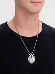 Серебряный цепочка на шею мужская с подвеской "Волк"