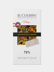 Шоколад горький 72% BUCHERON с миндалем, черникой, фисташками, календулой и васильком,100г