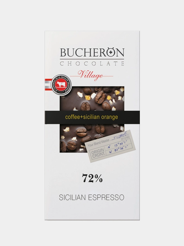 Шоколад горький 72% BUCHERON Village с зернами кофе и апельсином, в картоне, 100г