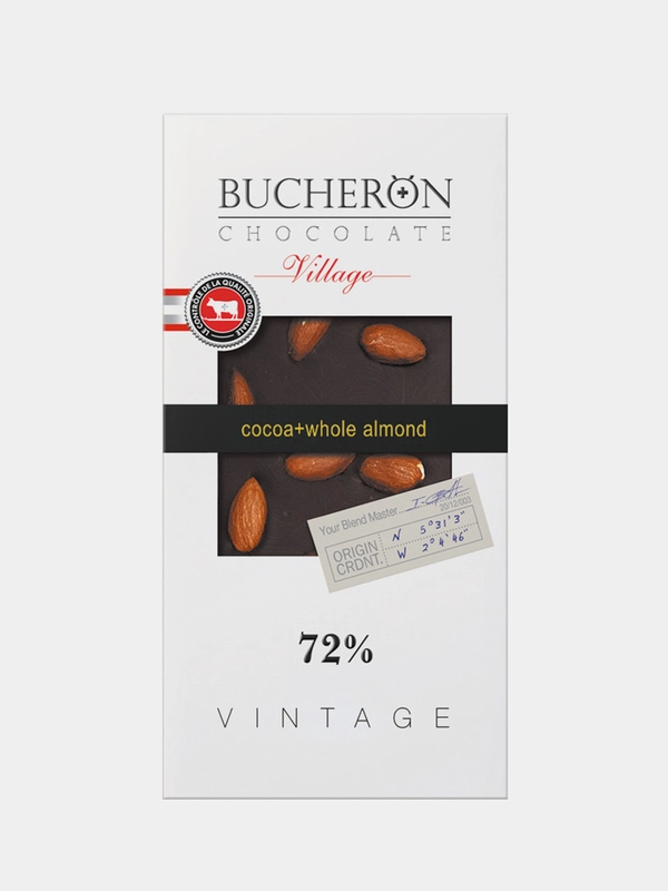 Шоколад горький 72% BUCHERON Village с цельным миндалем, в картоне, 100г