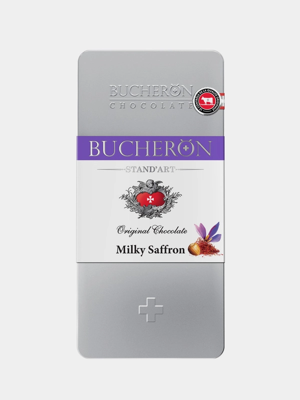 Шоколад молочный BUCHERON с орехами и шафраном, железная банка, 100г