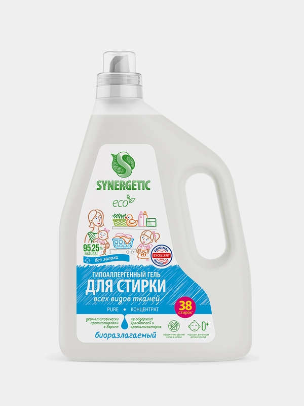 Гель для стирки SYNERGETIC PURE, 2,28 л, 38 стирок