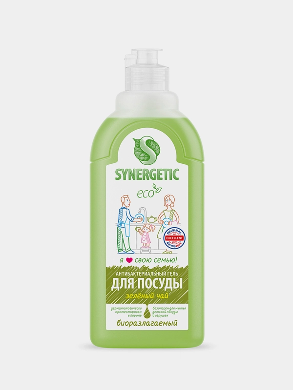 Для мытья посуды и детских игрушек SYNERGETIC "Зеленый чай", 0,5 л