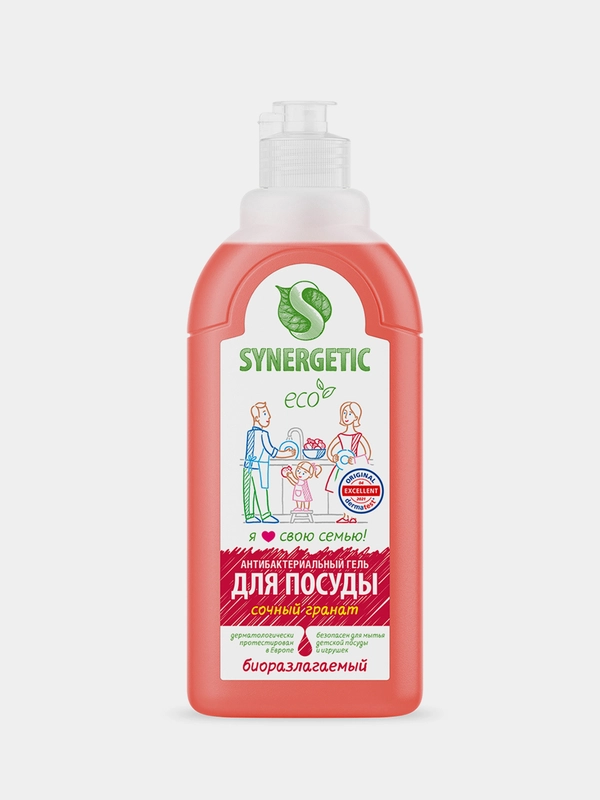 Средство для мытья посуды и детских игрушек SYNERGETIC Сочный гранат, 0,5 л