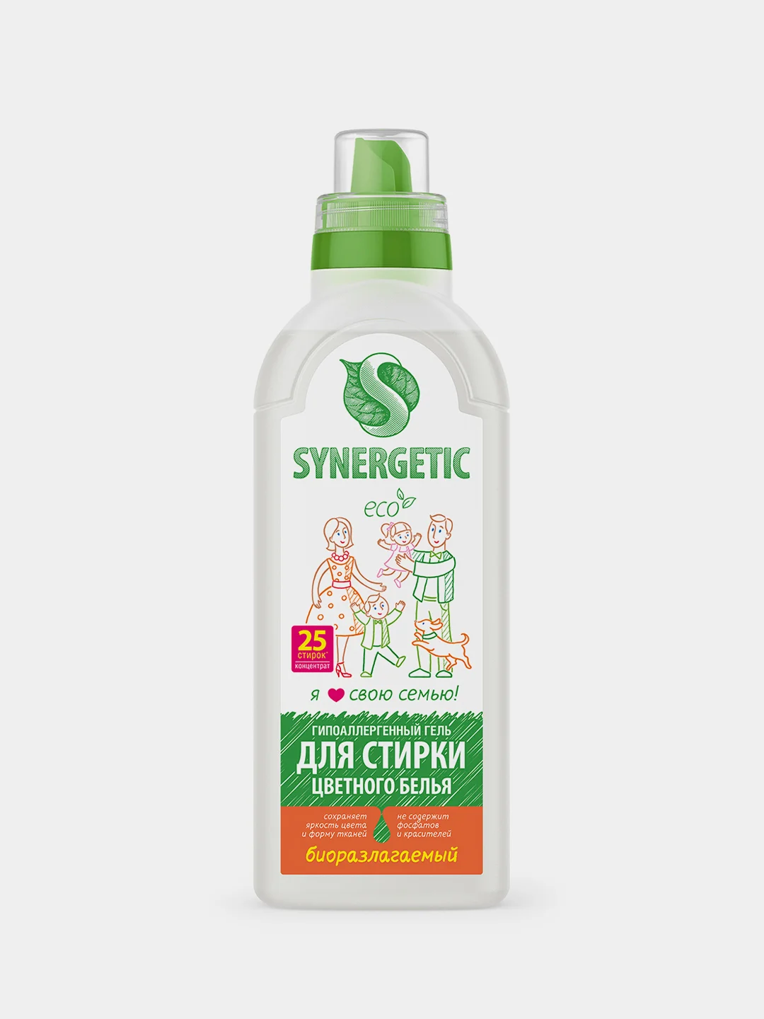 Гель для стирки SYNERGETIC для цветного белья, 0,75 л, 25 стирок