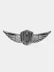 Серебряный шильдик, наклейка Peugeot, орел, крылья Пежо, 125 х 40 мм