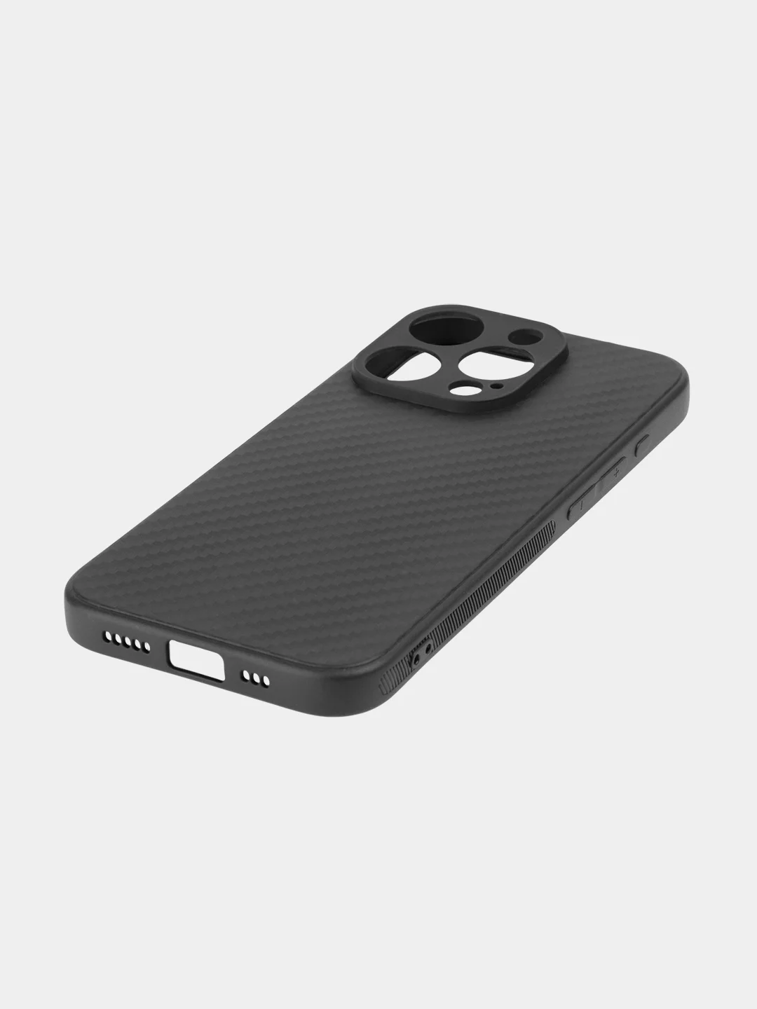 Черный ребристый чехол для Apple iPhone 15 Pro силиконовый ROSCO матовый, тонкий, текстура карбон